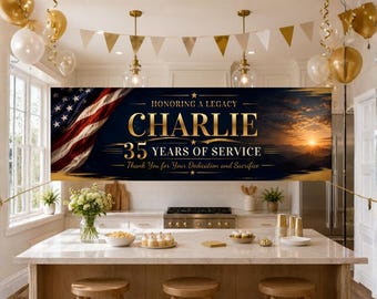 Military Retirement Banner Personalized Service Celebration Photo Backdrop Veteran (Digital Download)