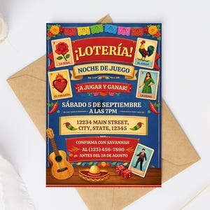 Invitación Lotería Mexicana Noche Bingo Bewerkbare Canva Fiesta Español Plantilla Invitación (digitale download)