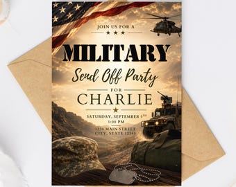 Military Send Off Party Invitation Deployment Farewell Celebration Editable Canva Template Invite (Digital Download)