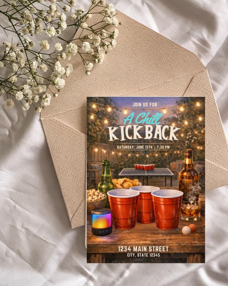 Kick Envelope Chill Kickback Invitation, Editable Canva Kickback Party Invite ...