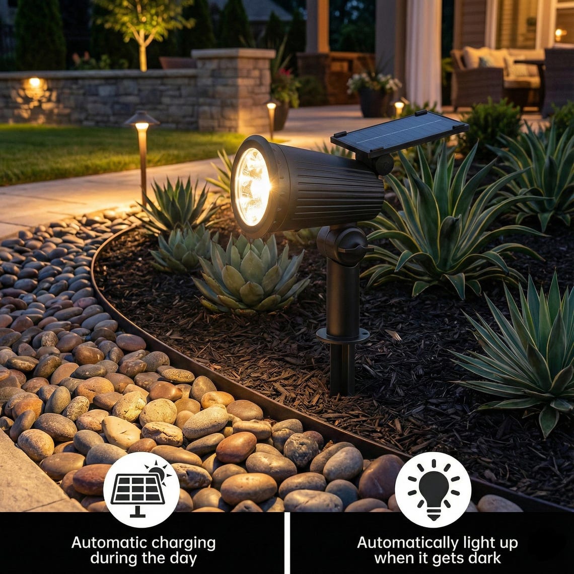 Solar Spotlight Outdoor Garden Light, Waterproof LED Ground Insert Lamp ...