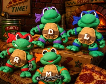 TMNT Chibi Teenage Turtle Shell Figurines | 3D Printed Ninja Collectibles, Pizza Lover Decor