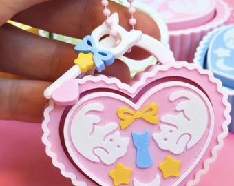 Heart Locket Fidget Charm with Cat and Key Design – PLA Plastic Purse Accessory