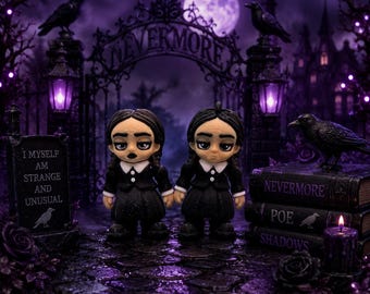 Nevermore Wednesday Addams Family Figure: Goth Desk Buddy Charm, Horror Decor