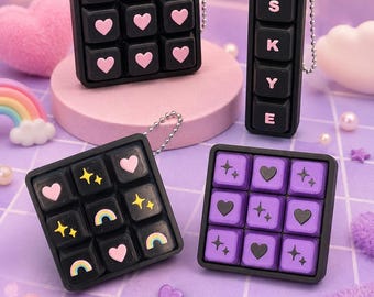 Black Keyboard Clicker Fidget Toy, Pastel Goth Heart Rainbow Keycap, 3D Printed Sensory Keychain Cute Goth