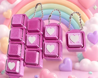 Heart Button Fidget Keychain: Pastel Clicker Sensory Toy (PLA Plastic)