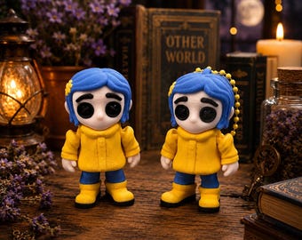 Creepy Mini Coraline Flexi Figurine with Button Eyes or Reg Eyes Collectible Keychain Spooky