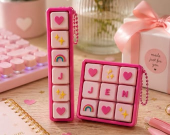 Custom Name Clicker Keychain | Personalized Fidget Toy, Kawaii Keycap Accessory, Pink Desk Charm