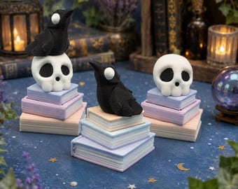 Book Stack Raven Skull Fidget Toy, Pastel Goth Bag Charm Keychain