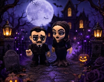 Addams Family Gomez Morticia 3D Printed Figure: Desk Buddy Decor, Gothic Collectible