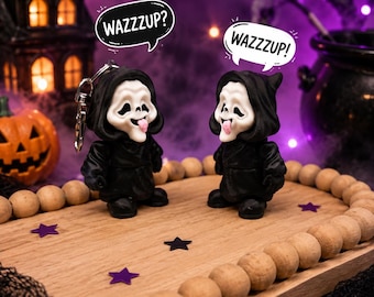 Ghostface Wazzzzzupp Keychain | Horror Movie 3D Printed Figure, Bag Charm, Desk Decor Cute Goth Girl