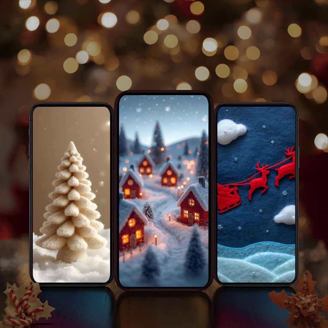 3D Felt Winter Phone Wallpapers Set of 5 | Cozy Christmas - Snow