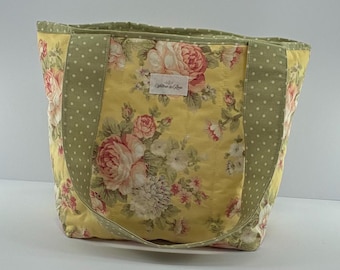 Yellow Floral Quilted Mini Tote Bag Purse Durable Handmade