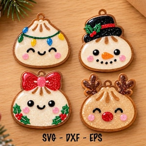 Ensemble de fichiers SVG de raviolis de Noël moelleux, étiquettes cadeaux raviolis, décorations pailletées, décorations kawaii, fichiers de découpe laser multicouches, Glowforge XTool