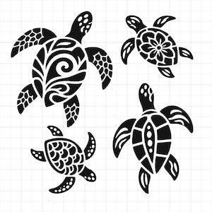 Havssköldpadda SVG-paket, tribal sköldpadda Clipart, sköldpaddasilhuett, hawaiisk havssköldpadda SVG, stranddekor, klippfil för havsliv
