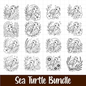 Havssköldpadda SVG-paket, söta blommiga havssköldpaddor Clipart, havsdjur klippfiler, tropisk sköldpadda vektor, Cricut klippfiler, strandad SVG