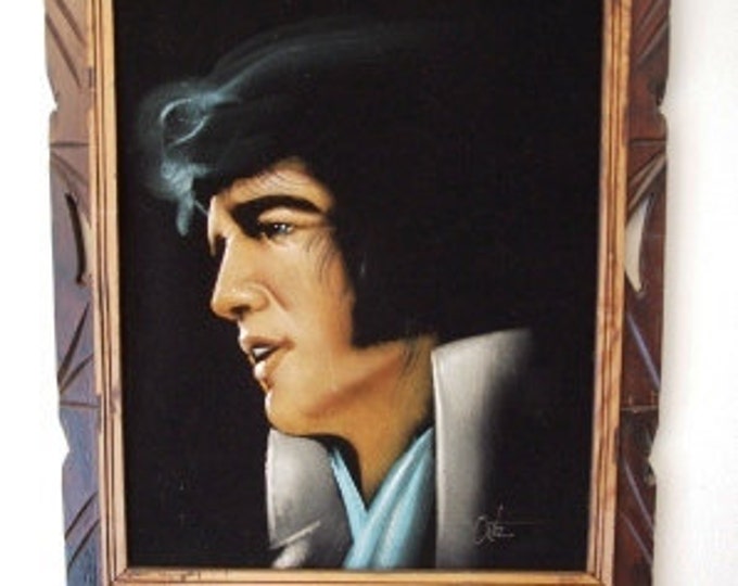 Vintage 1970s Black Velvet Elvis Painting by Ortiz Etsy