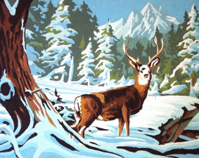 Vintage Mid Century Paint by Number Deer Painting Etsy