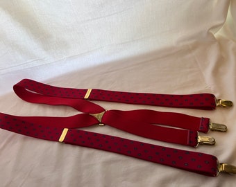 1990s Vintage Suspenders Red Paisley Braces with Brass Hardware... Made In West Germany