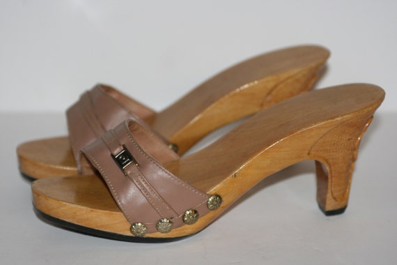 70s Vintage PIERRE CARDIN Carved Wooden Platform … - image 1