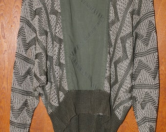 1990s Vintage ESCADA Oversized Army Green Zig-zag Cable Knit Pull Over Sweater Made in ITALY