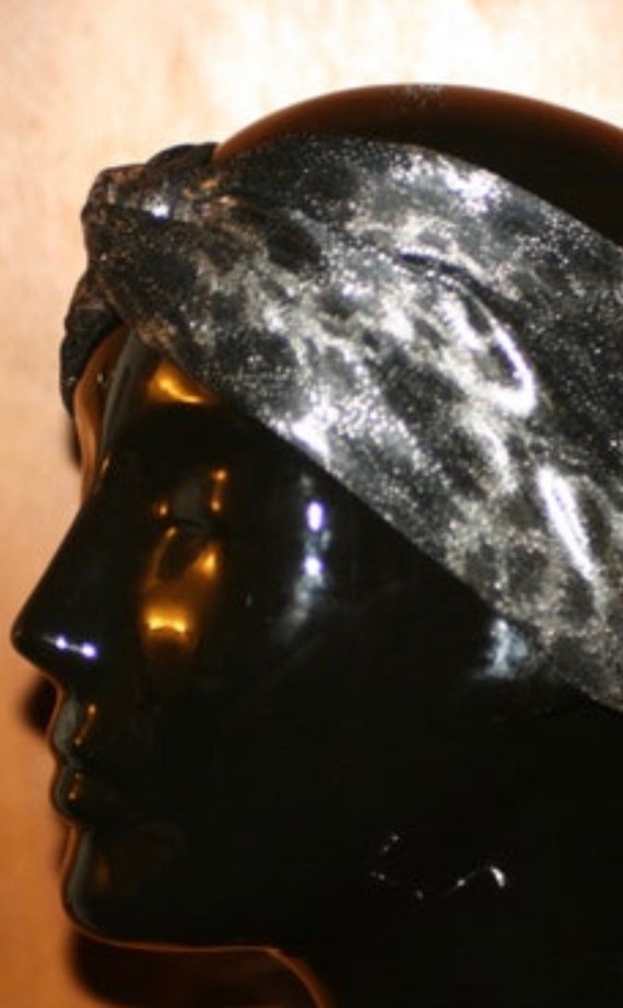 1990s Silver Python Print Turban Headband - Metal… - image 5