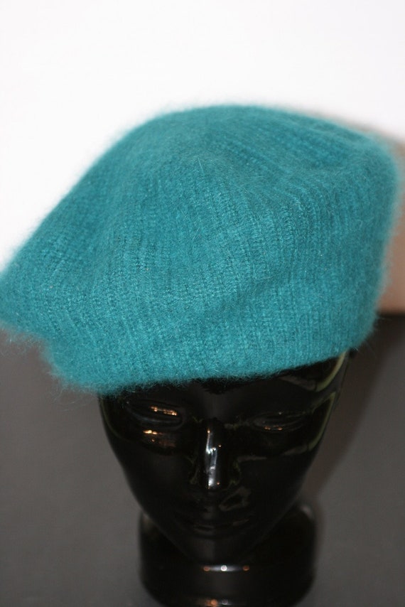 1960s Teal Angora Beret