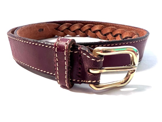 小物 vintage lether narrow belt burgundy Vintage 80s ETIENNE AIGNER Belt Oxblood Burgundy Braided Leather