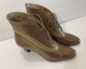 1990s Witch Booties Leather Metallic Lace-Up Vintage CALIFORNIA MAGDESIANS Deadstock