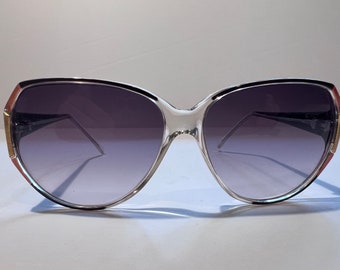 Vintage 1970s PIAVE Black Clear Brown And Bronze W/ Purple Hombre Tint Chunky Oversized Oval Shaped Lenses... Excellent Condition!!!
