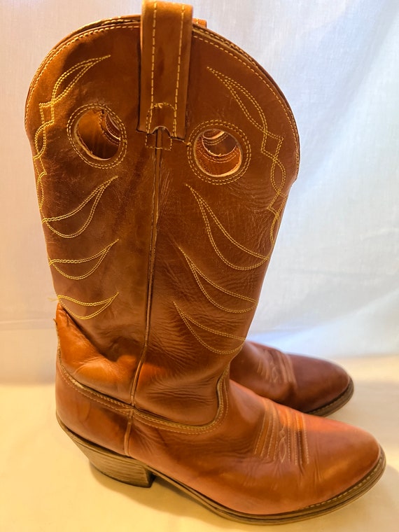 70’s Leather Cowboy Boots Vintage ACME  Wood Stac… - image 2