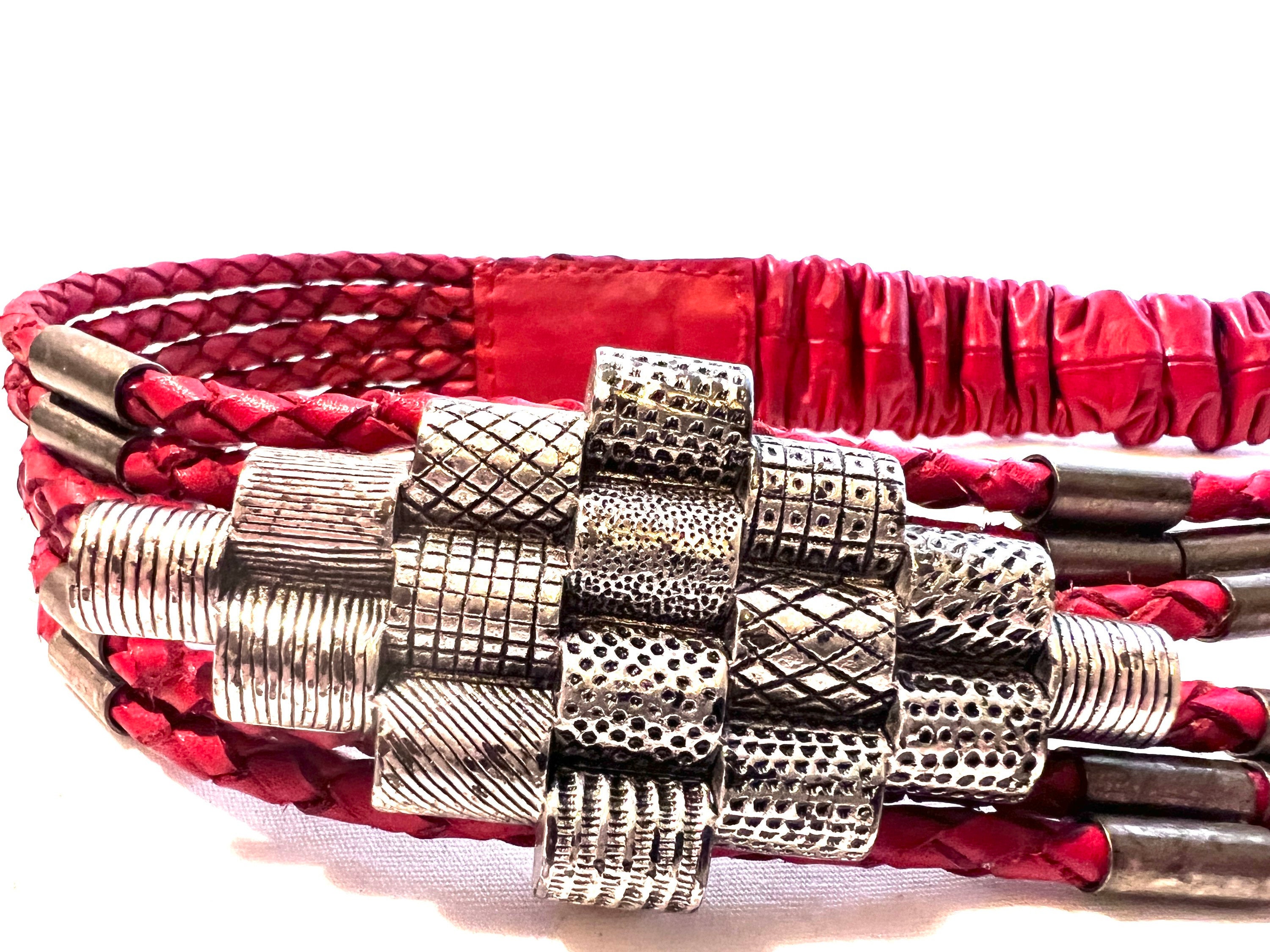 Vintage 1980\'s Belt/Lariat 80s Red Lariat Leather Belt W/ Metal Sculpture Avant-garde  main image 3