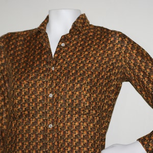 Vintage 60s GUCCI Silk Cashmere Herringbone Boyfriend Shirt Patterned Button-Up Size 40 Pristine condition