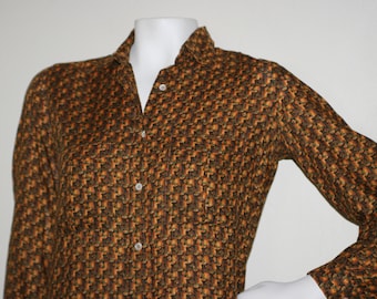 Vintage 60s GUCCI Silk Cashmere Herringbone Boyfriend Shirt Patterned Button-Up Size 40 Pristine condition
