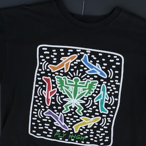 Y2K Vintage KEITH HARING T-Shirt Fly High Size X-Large