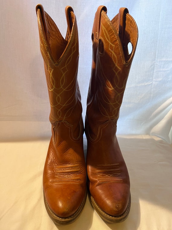 70’s Leather Cowboy Boots Vintage ACME  Wood Stac… - image 3