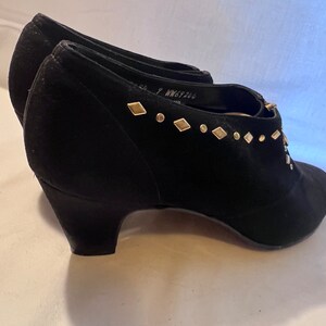 Vintage Black Suede Booties: Gold Zipper Studded Detail, Size 9 image 6