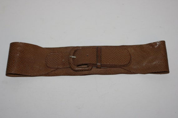 1990s Vintage Calfskin Leather Belt Snakeskin pat… - image 6