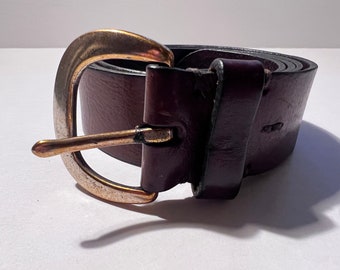 Vintage 1990s GAP Dark Burgundy Leather Belt W/ Brass Buckle Size Large Made In USA Excellent Condition