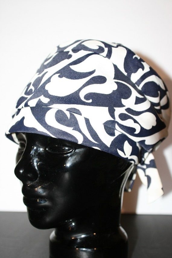 1960s Silk Turban Psychedelic with Bow Navy Blue a