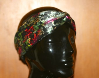 1990s Vintage Blumen Turban Haarband: Metallic Psychedelic Twist