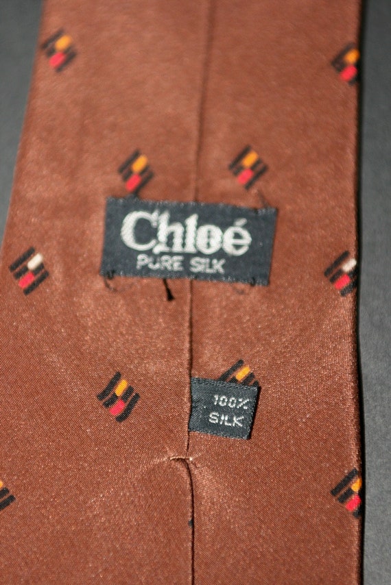 1960s Vintage CHLOÉ Necktie Pastel Pink and Brown… - image 3