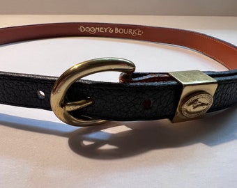 DOONEY & BOURKE Vintage 1990s Leather Belt Navy Blue Cognac W/ Brass Hardware Pristine Condition Size Medium