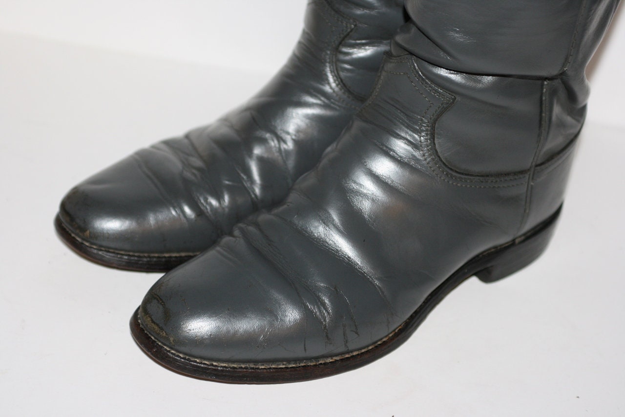 Vintage 90s JUSTIN Roper Grey Leather Cowboy Boots - Men display picture 2