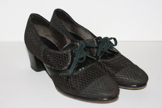 Vintage Black 1940s Nylon Mesh Womens Shoes