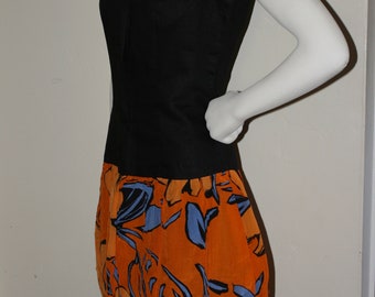 Vintage 90s CIGALE Silk Balloon Dress Made In ITALY Abstract Print