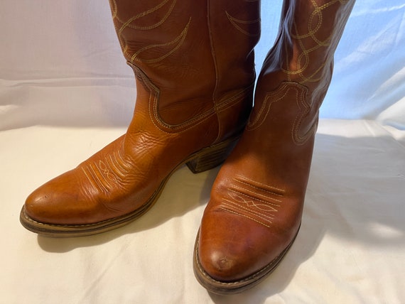 70’s Leather Cowboy Boots Vintage ACME  Wood Stac… - image 4