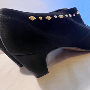 Vintage Black Suede Booties: Gold Zipper Studded Detail, Size 9 image 2