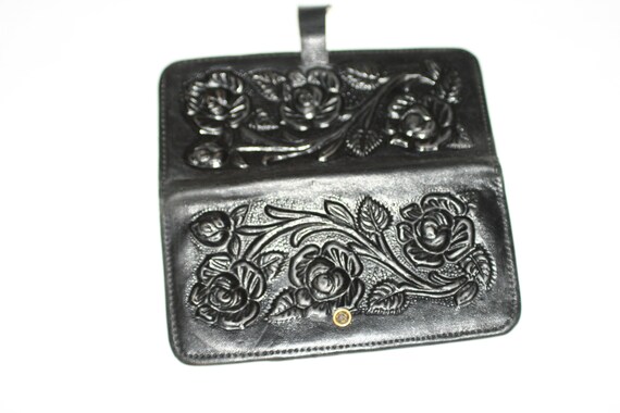Vintage 40s Leather Wallet Western Black Roses To… - image 6