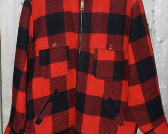 Vintage 1940s LL BEAN Red and Black Plaid Wool Hunting Jacket